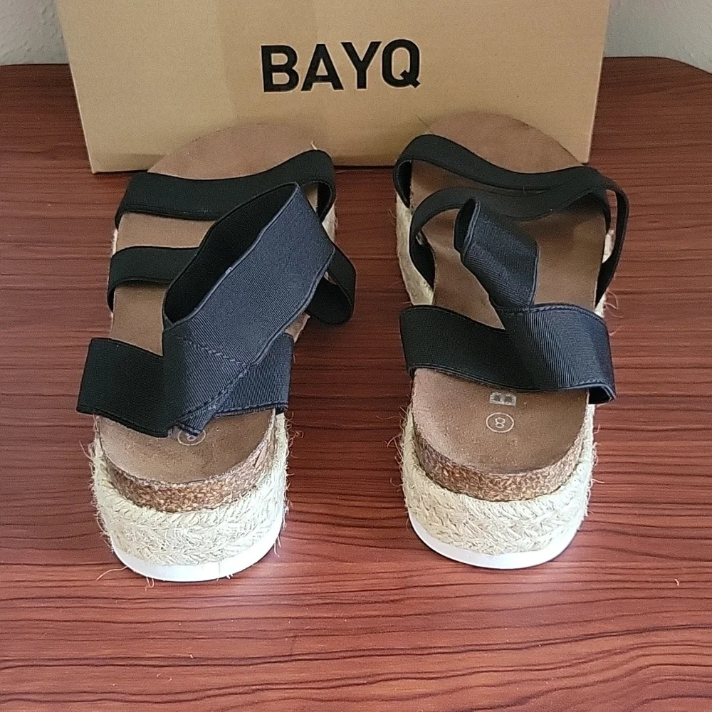 Bayq Women's Ankle Elastic Strap Espadrille Cork Flatform Platform Wedge